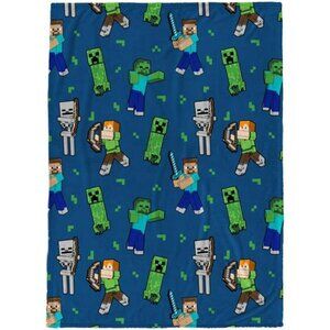 Minecraft fleece throw blanket 46x60 kids bedding gamer creeper skeleton steve a